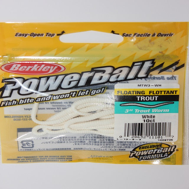 PowerBait Power Floating Trout Worm White 3in
